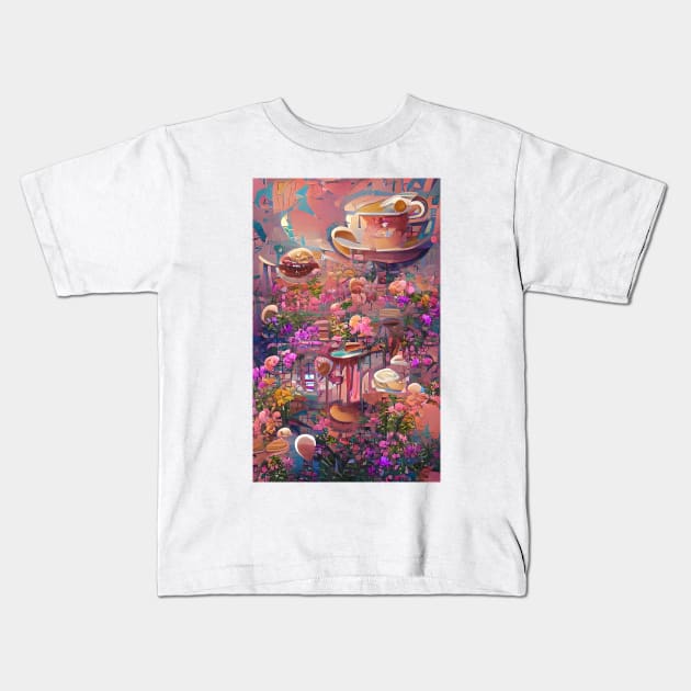 Psychedelic pink floral coffee | psychedelic floral coffee Kids T-Shirt by PsychicLove